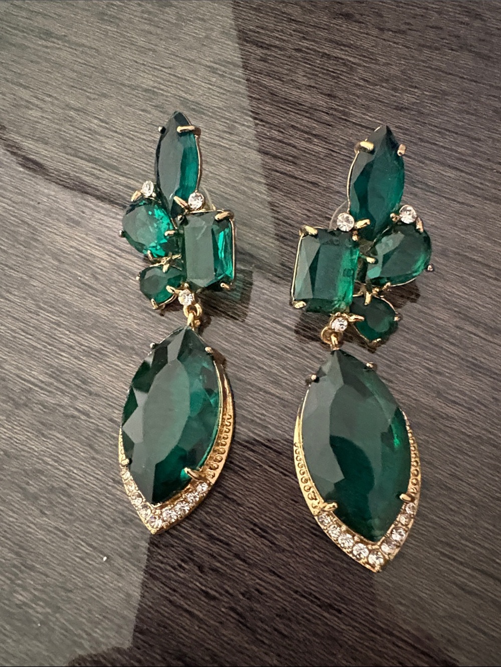 Gold-Tone Emerald Drop Statement Earrings